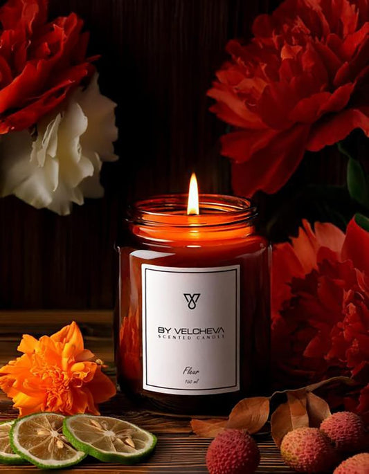 By Velcheva Duftkerze Fleur – 160 ml, Bergamotte, Pfingstrose & Jasmin - Anania's Shop